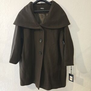 NEW $395 DKNY Brushed Wool-Blend Shawl-Collar Hooded Coat Size 3X